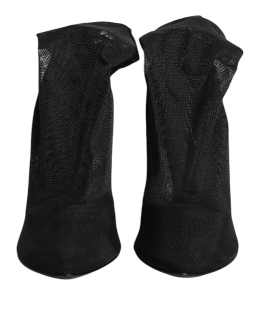 Dolce & Gabbana Black Silk Stretch Mesh Sock Boot Shoes