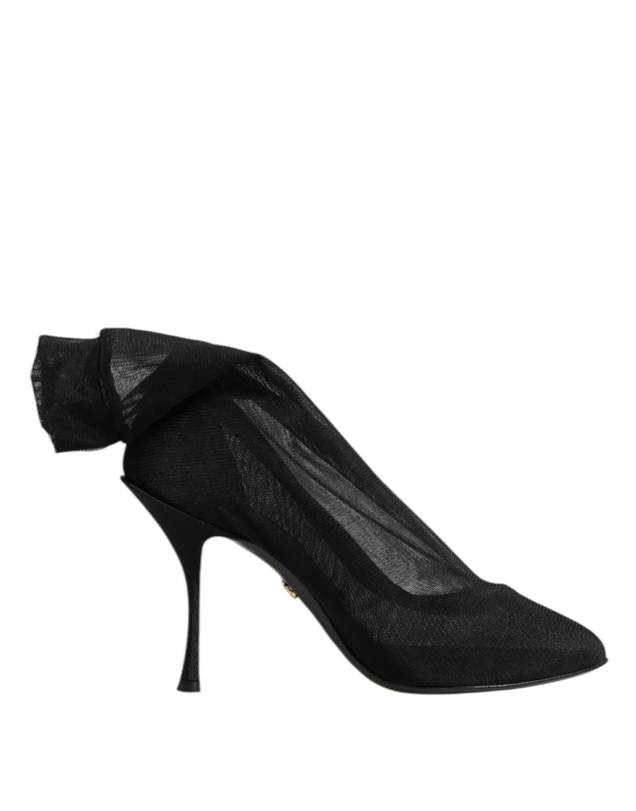 Dolce & Gabbana Black Silk Stretch Mesh Sock Boot Shoes