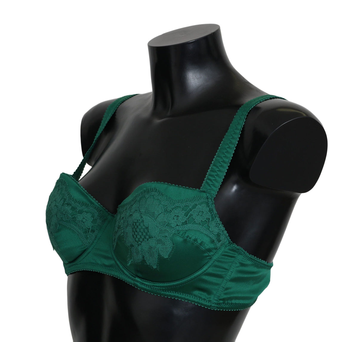 Dolce & Gabbana Grüner Seiden-Stretch-BH aus floraler Spitze Unterwäsche