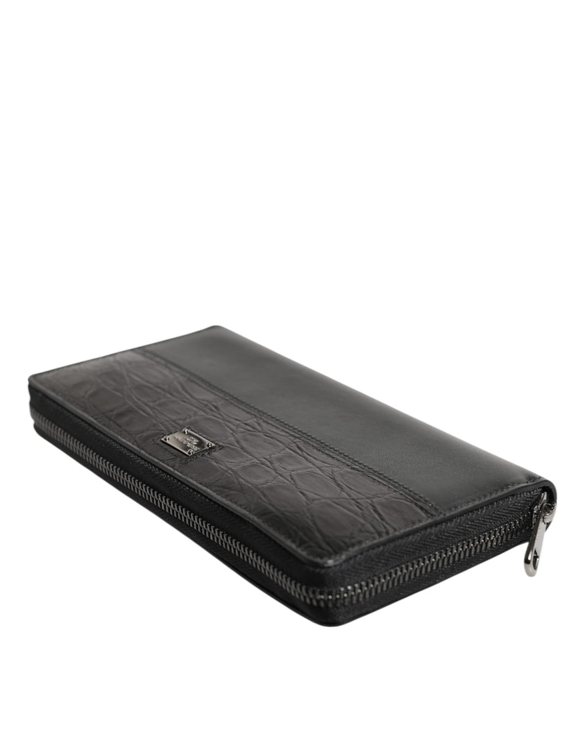 Dolce & Gabbana Schwarzes Leder Logo-Plakette Zip Around Continental Brieftasche