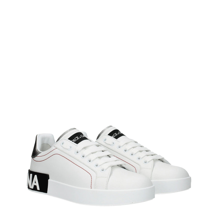 Dolce & Gabbana White Leather Low-Top Sneakers