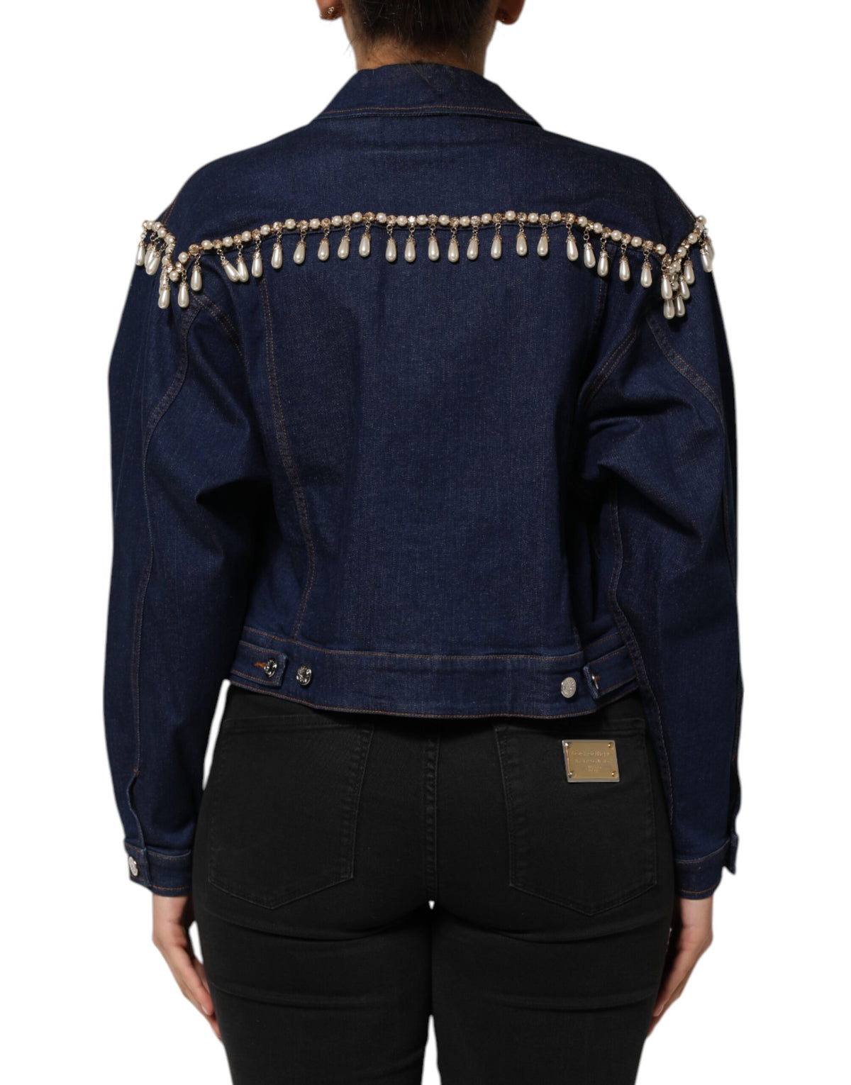 Dolce & Gabbana Blue Cotton Denim Jacket with Crystal Embellishment