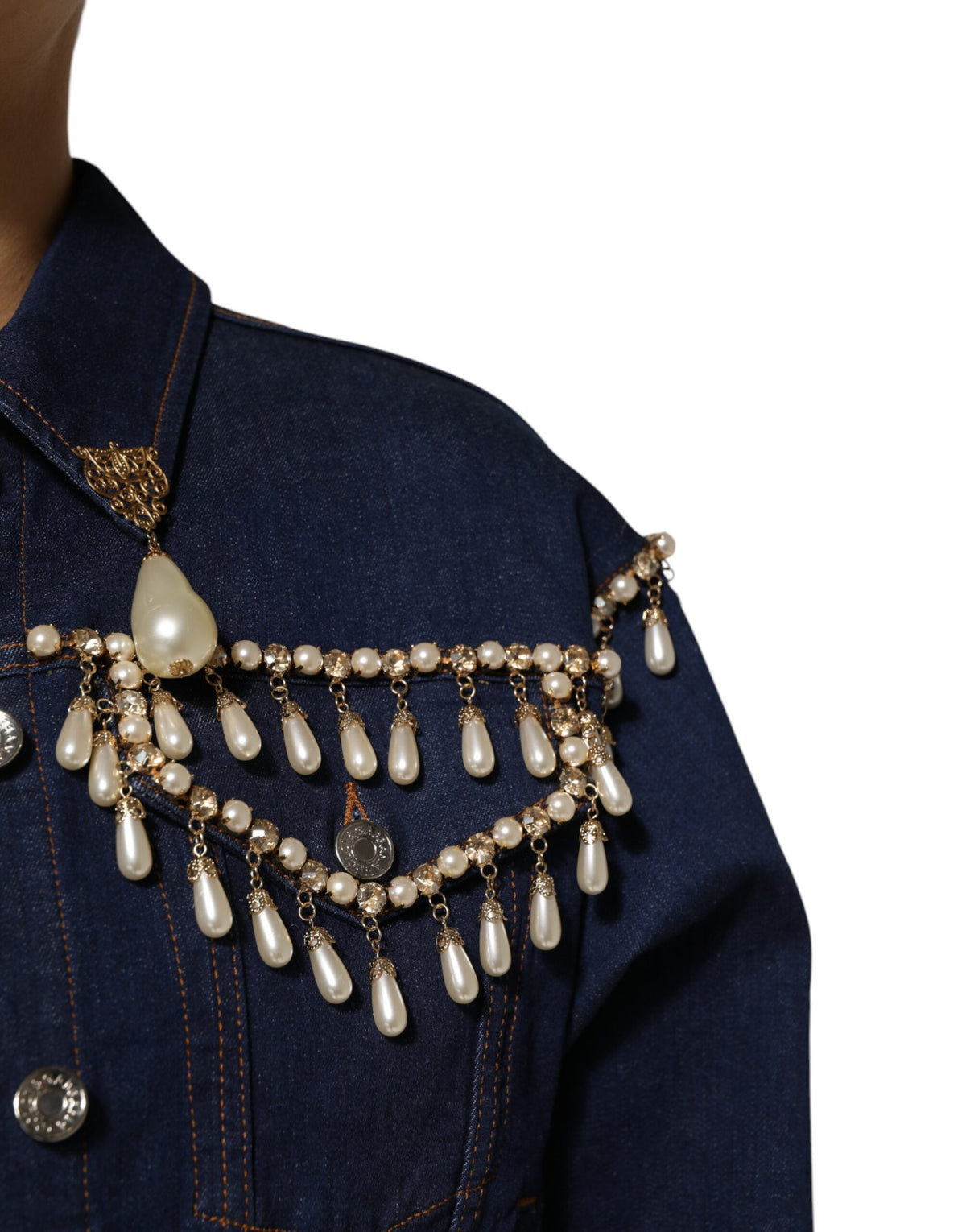 Dolce & Gabbana Blue Cotton Denim Jacket with Crystal Embellishment