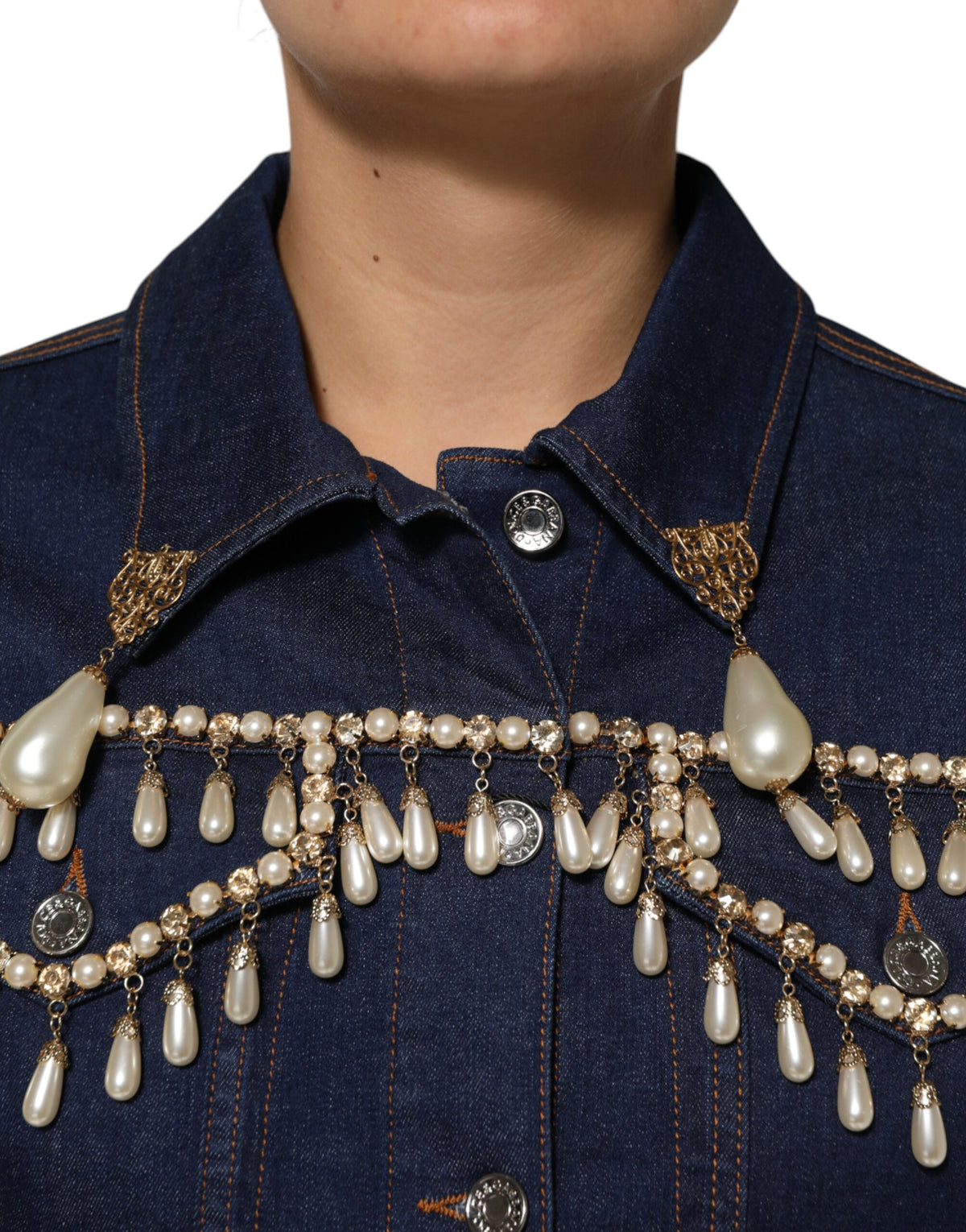 Dolce & Gabbana Blue Cotton Denim Jacket with Crystal Embellishment