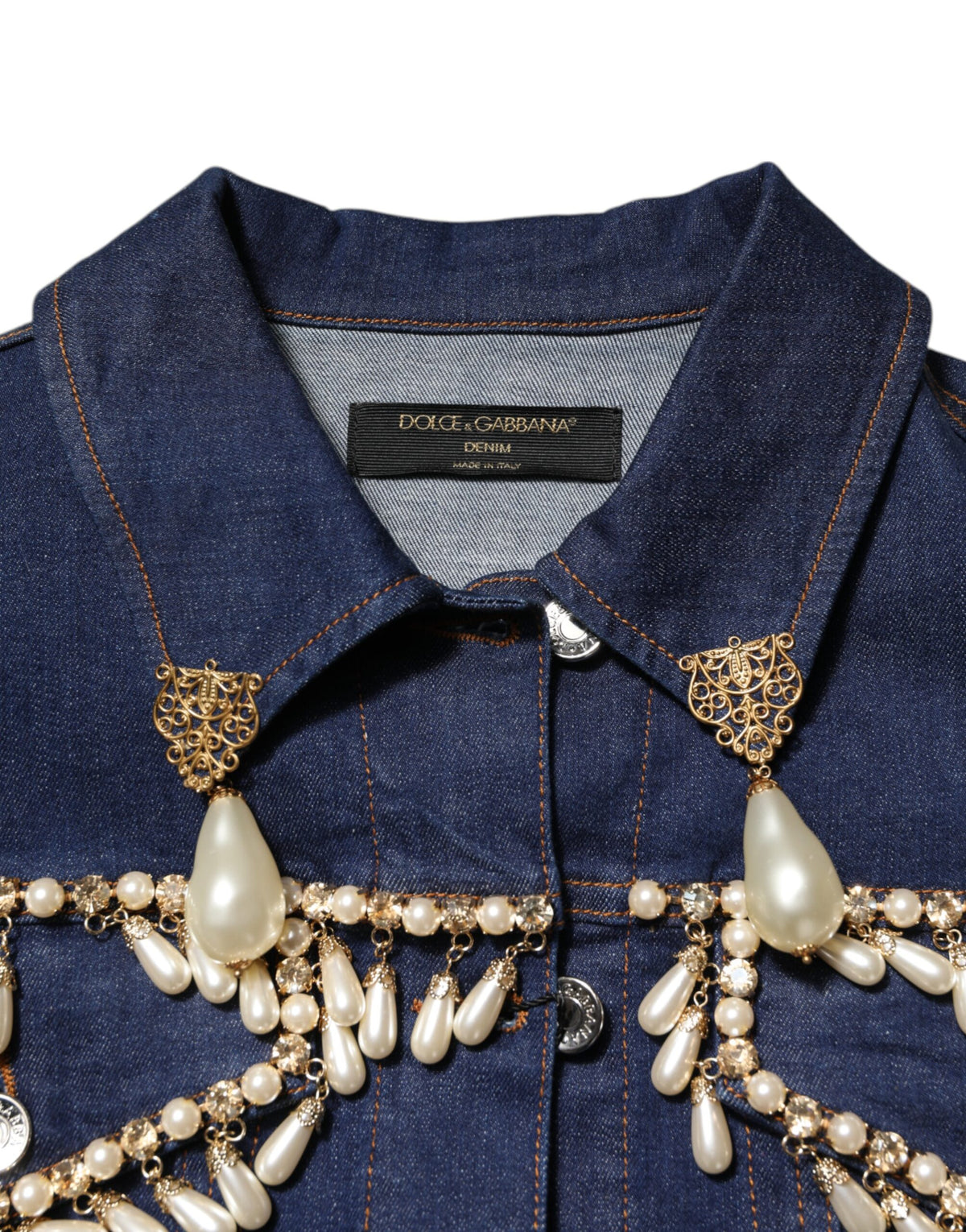 Dolce & Gabbana Blue Cotton Denim Jacket with Crystal Embellishment
