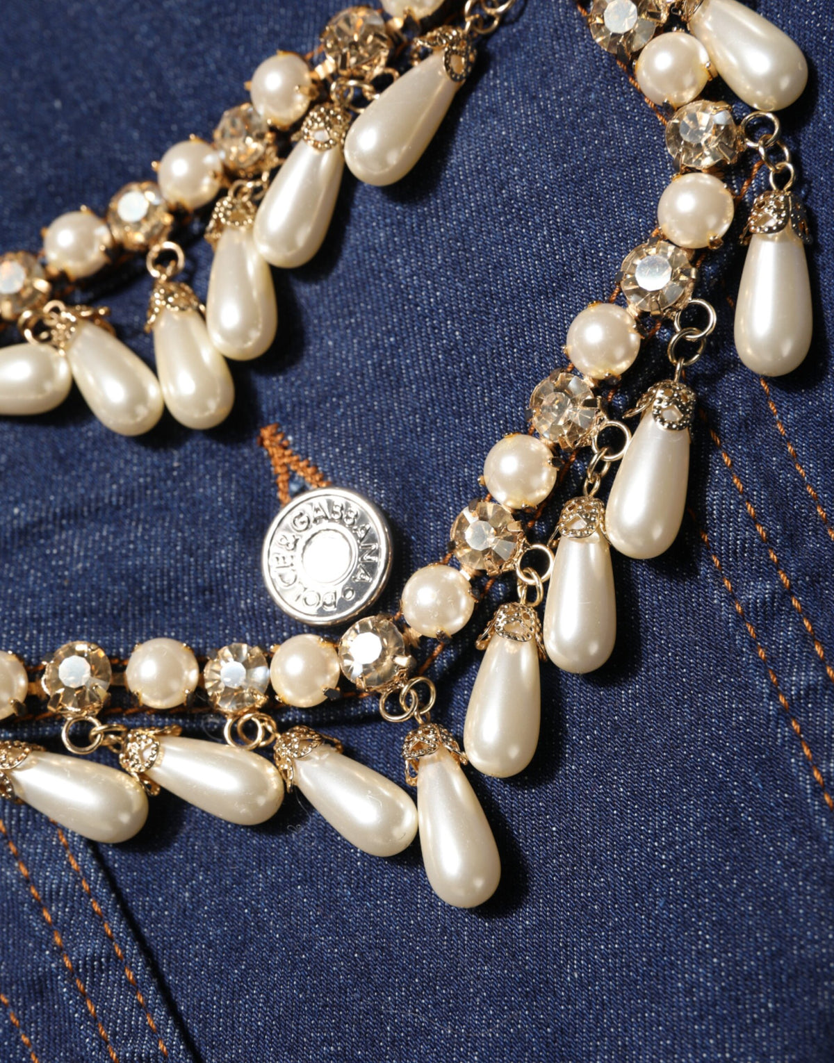 Dolce & Gabbana Blue Cotton Denim Jacket with Crystal Embellishment