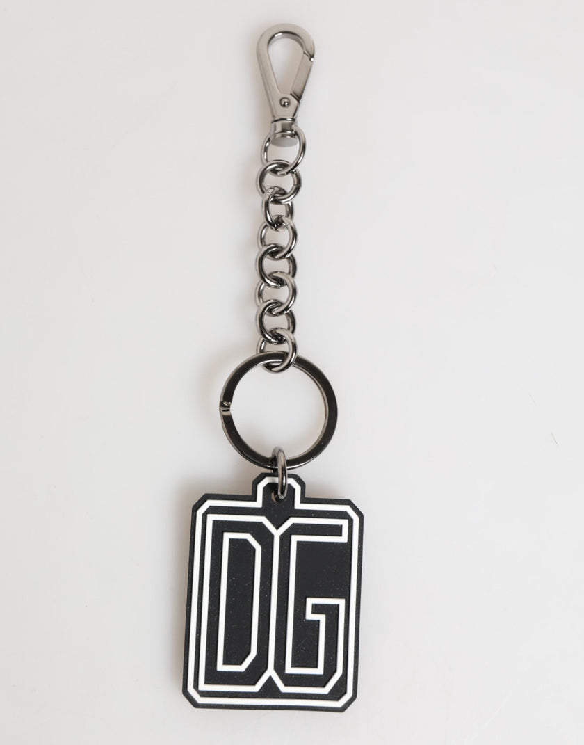 Dolce & Gabbana Schwarz Weiß DG Gummi Logo Silber Herren Schlüsselanhänger