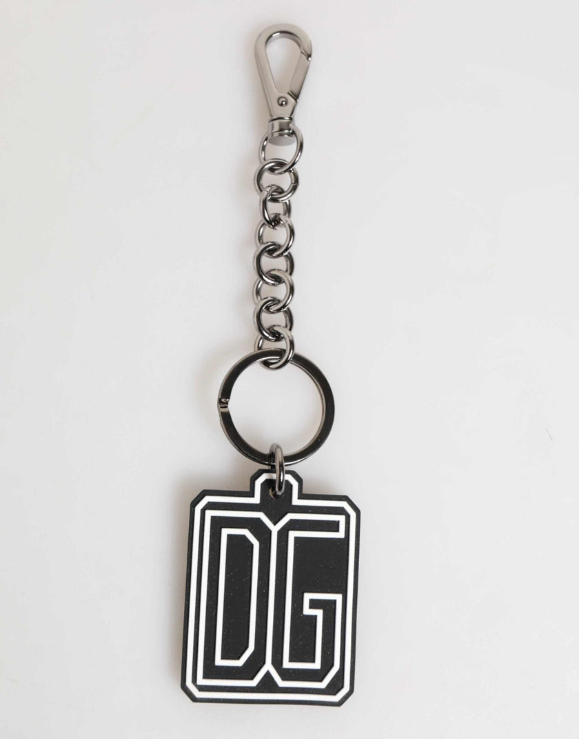 Dolce & Gabbana Schwarz Weiß DG Gummi Logo Silber Männer Schlüsselanhänger Schlüsselanhänger