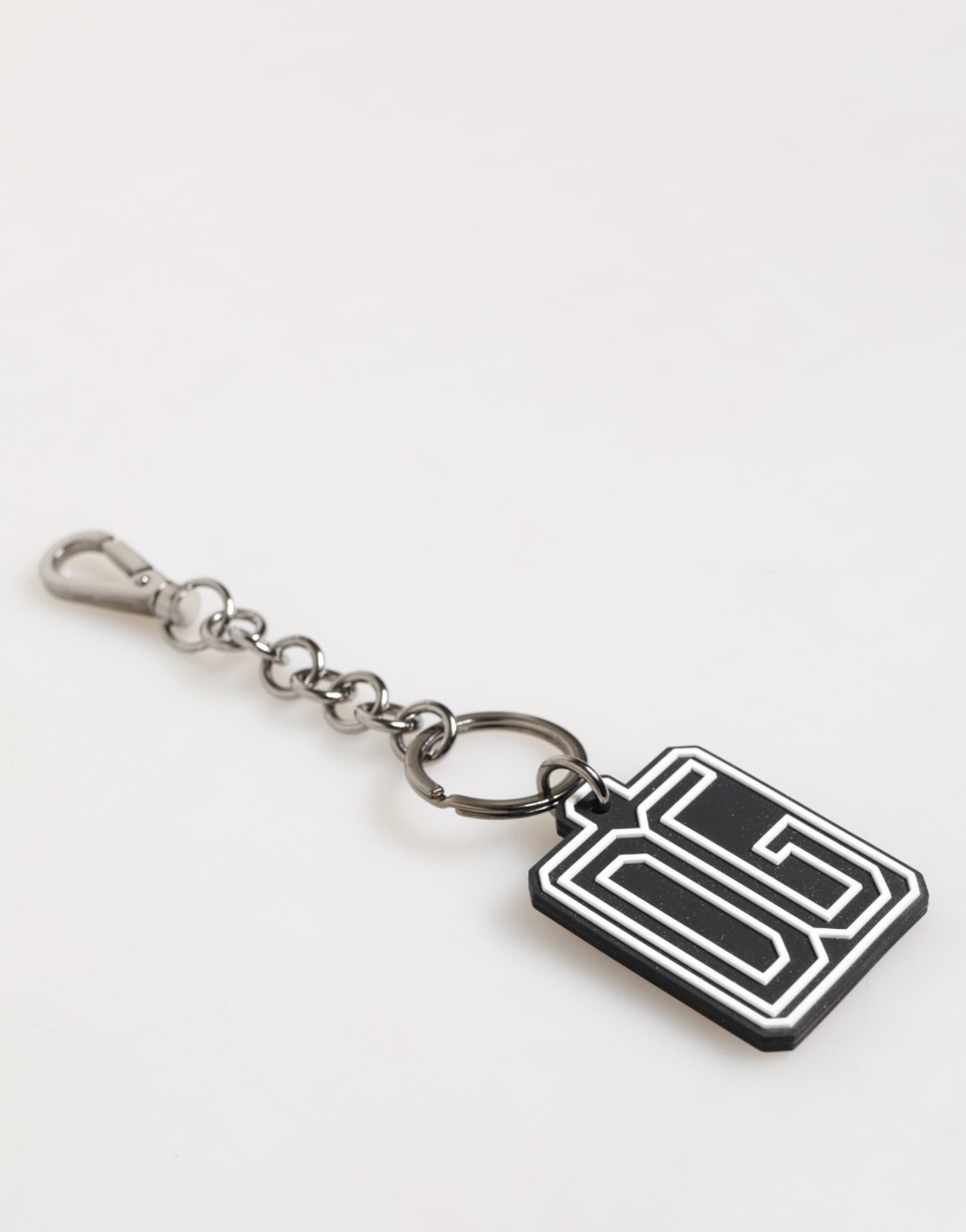 Dolce & Gabbana Schwarz Weiß DG Gummi Logo Silber Herren Schlüsselanhänger
