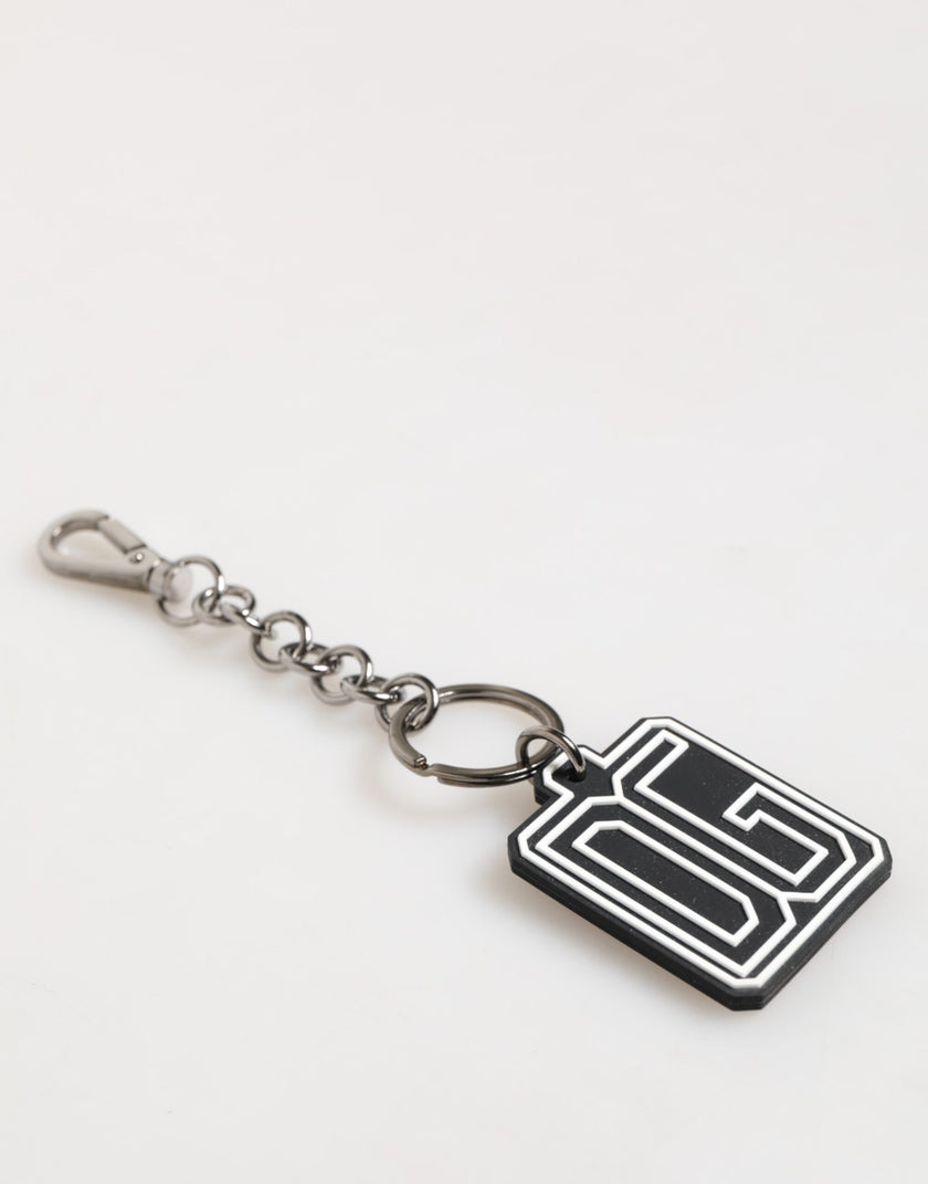 Dolce & Gabbana Schwarz Weiß DG Gummi Logo Silber Herren Schlüsselanhänger