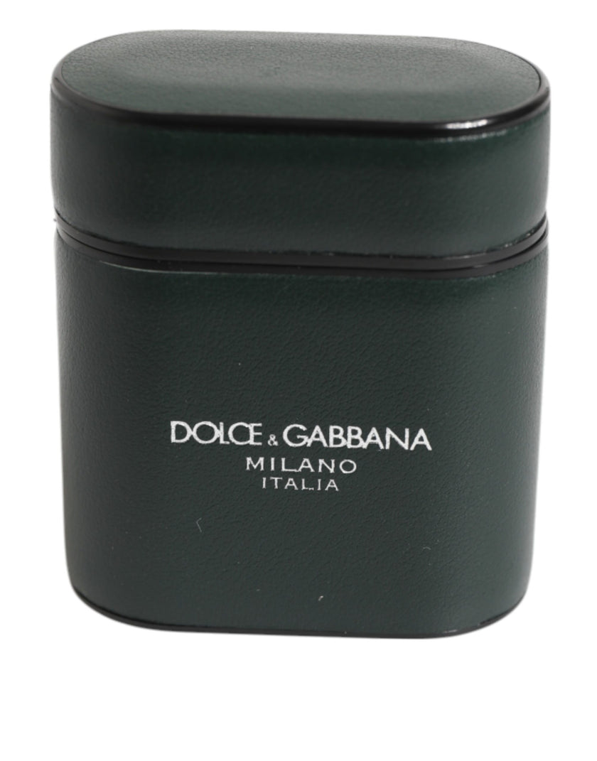Dolce & Gabbana Schwarzes Leder Logo Druck Flip Halter Männer Airpods Fall