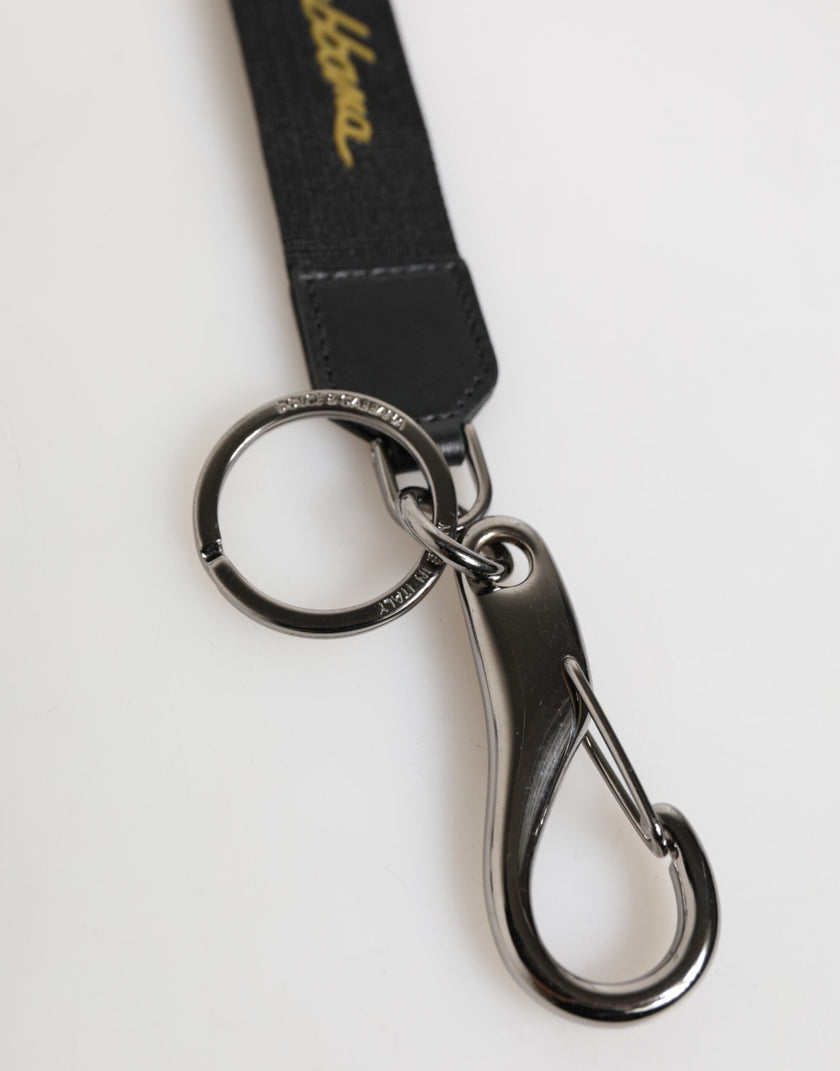 Dolce & Gabbana Schwarz Gelb Polyester DG Logo Silber Schlüsselanhänger