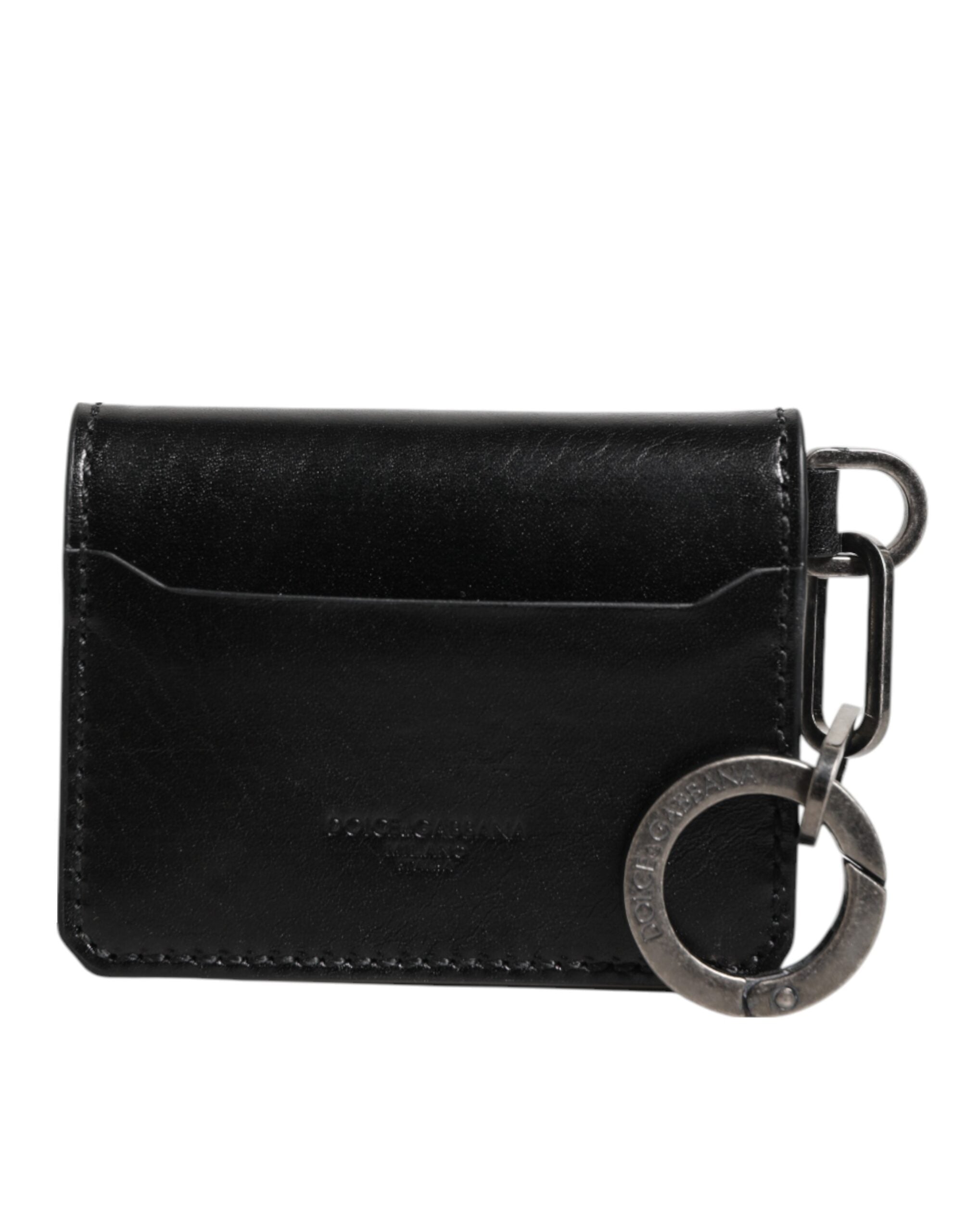 Dolce & Gabbana Brieftasche Schwarzes Leder mit Logo-Prägung Schlüsselanhänger Kartenhalter Brieftasche