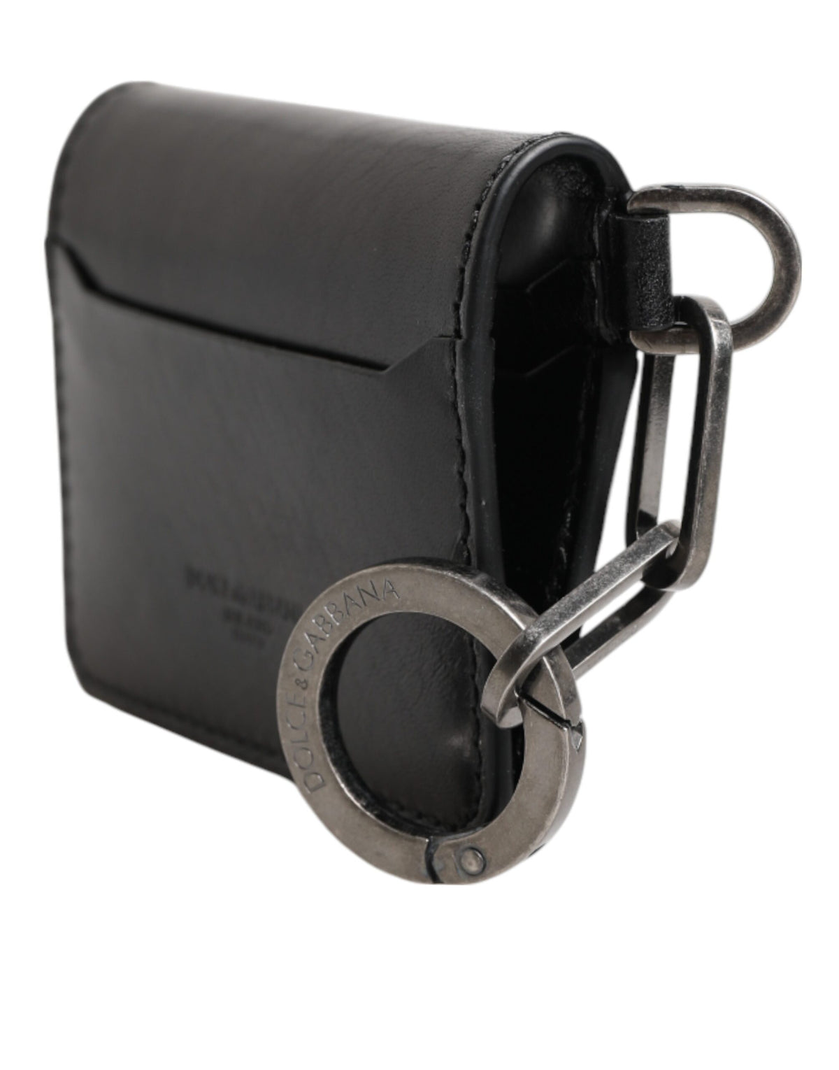 Dolce & Gabbana Wallet Black Leather with Logo Embossing Keyring Card Holder Wallet