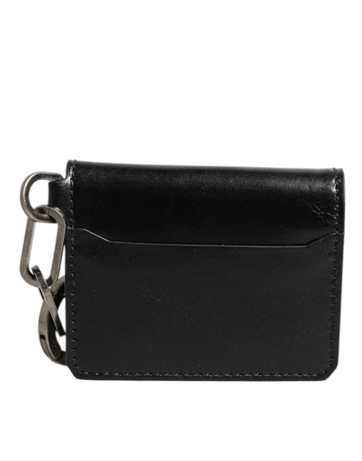 Dolce & Gabbana Wallet Black Leather with Logo Embossing Keyring Card Holder Wallet