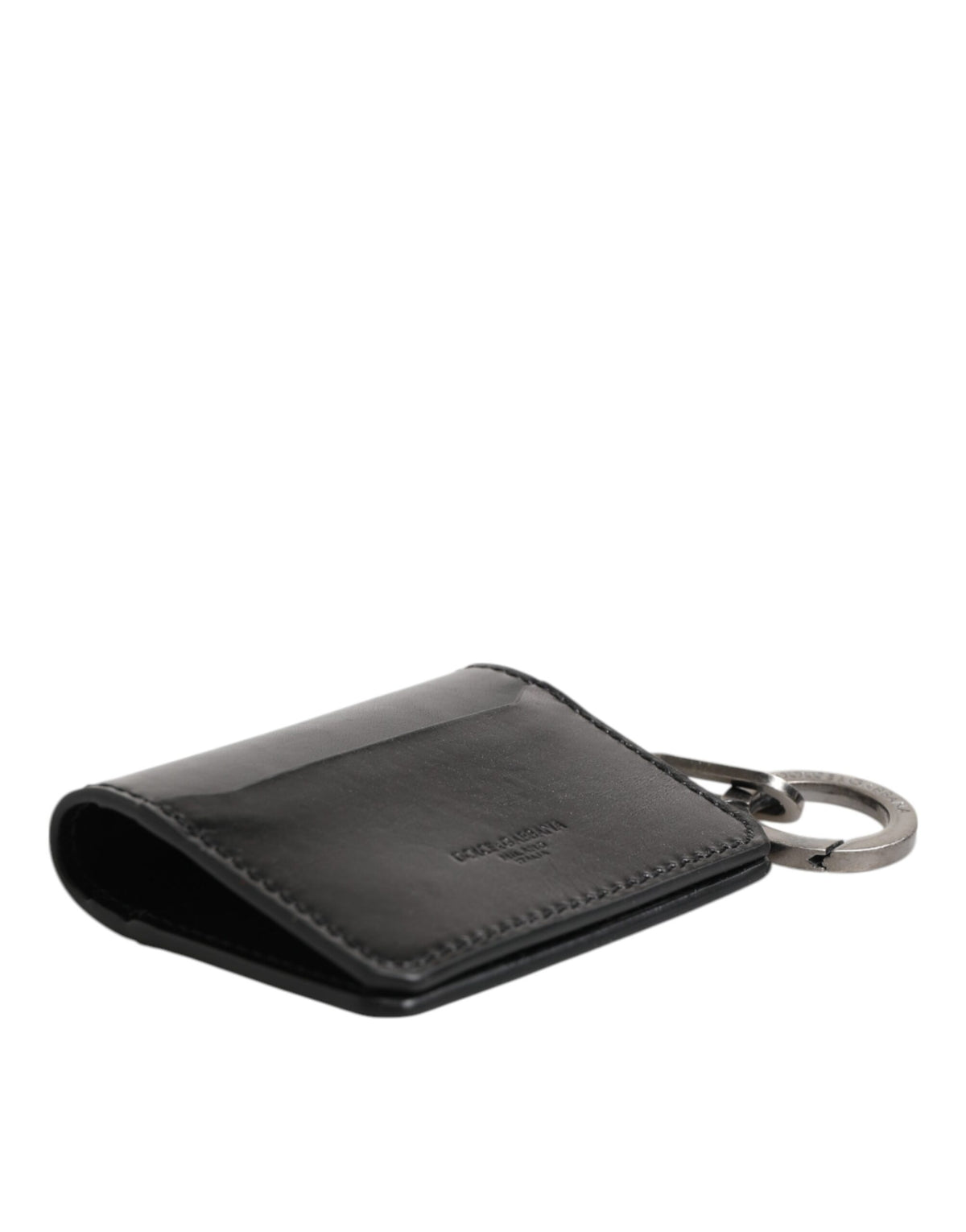 Dolce & Gabbana Wallet Black Leather with Logo Embossing Keyring Card Holder Wallet