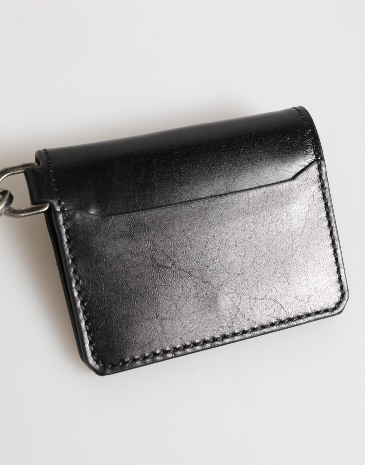 Dolce & Gabbana Wallet Black Leather with Logo Embossing Keyring Card Holder Wallet