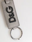 Dolce & Gabbana Grey Leather Logo Metal Ring Keychain Holder Men's Keyring