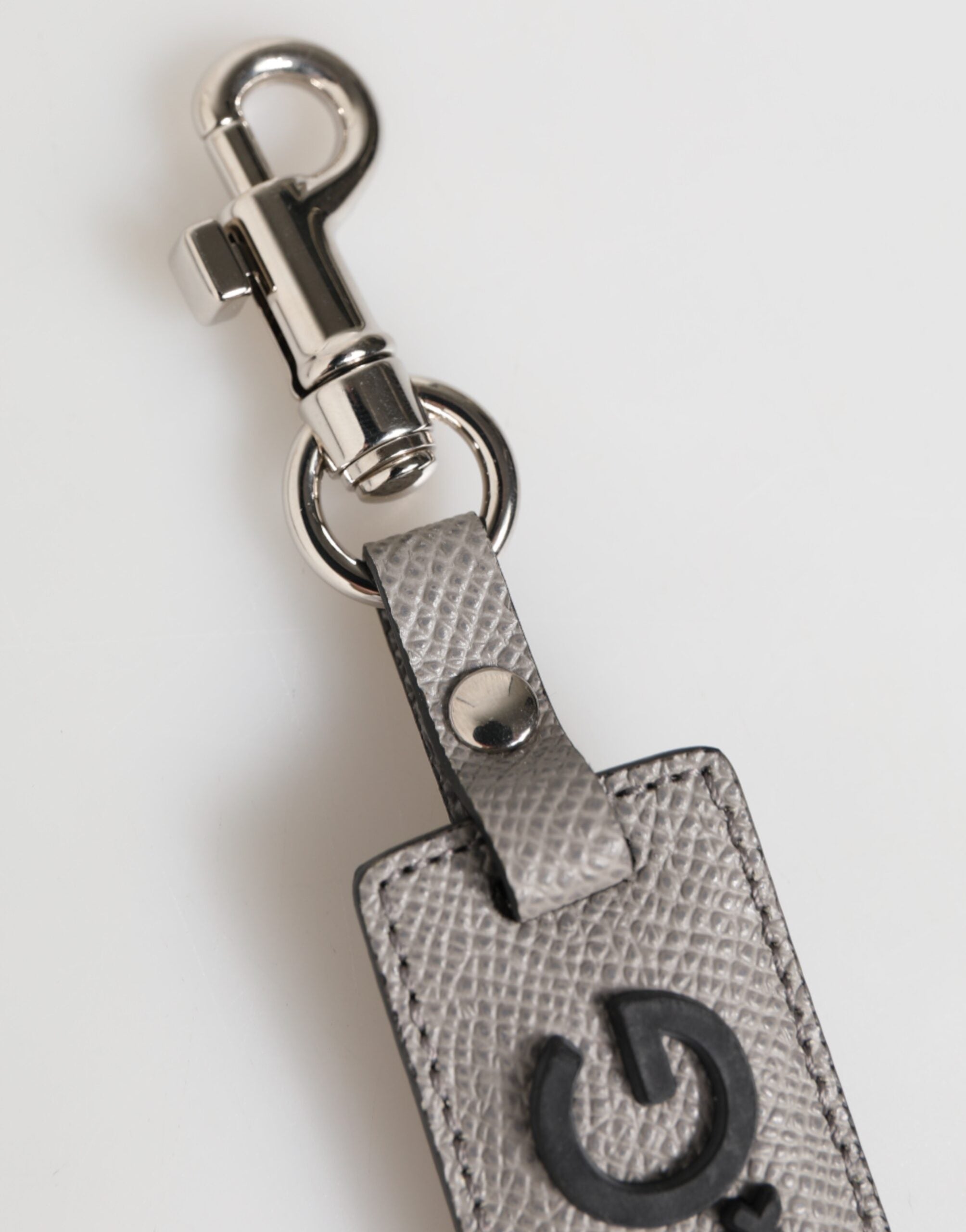 Dolce & Gabbana Grey Leather Logo Metal Ring Keychain Holder Men's Keyring