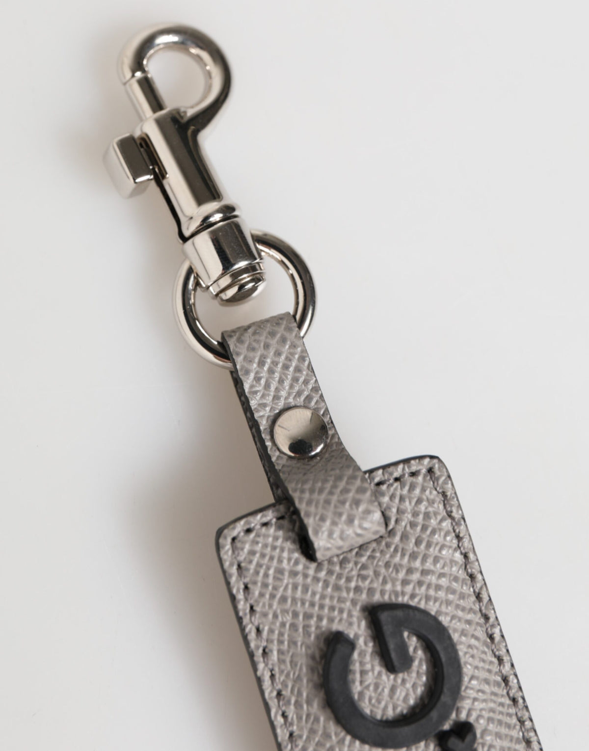 Dolce & Gabbana Gray Leather Logo Metal Ring Keychain Holder Men's Keyring