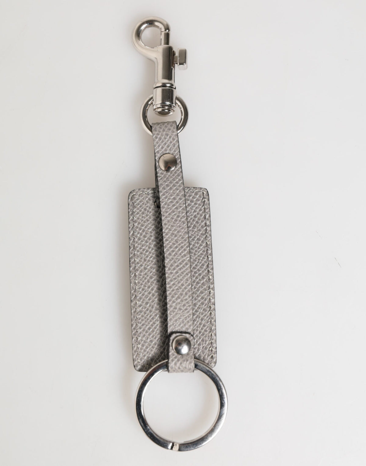 Dolce & Gabbana Gray Leather Logo Metal Ring Keychain Holder Men's Keyring