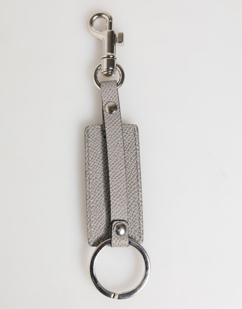 Dolce & Gabbana Grey Leather Logo Metal Ring Keychain Holder Men's Keyring