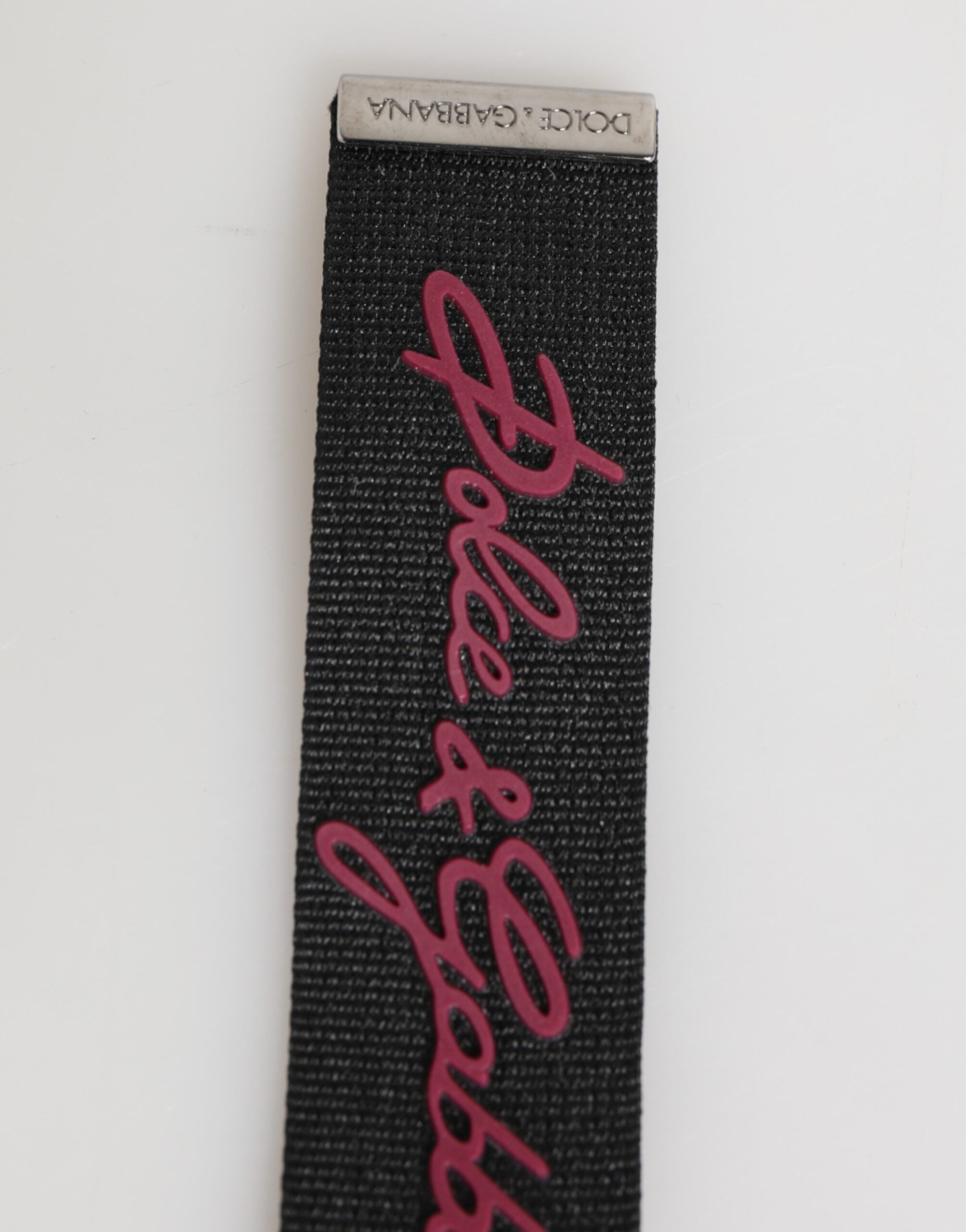 Dolce & Gabbana Schwarz-Burgund Polyester DG Logo Herren Schlüsselanhänger