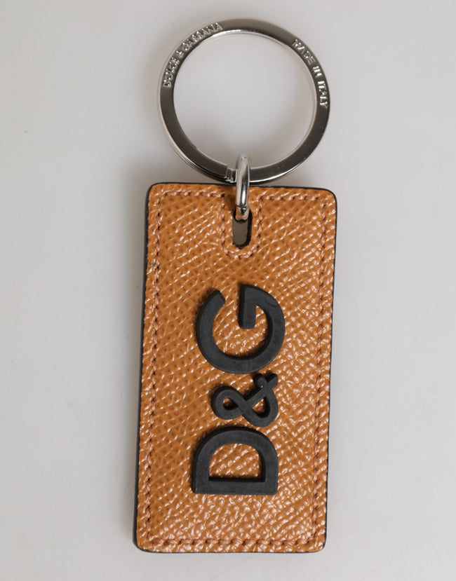 Dolce & Gabbana Brauner Leder-Schlüsselanhänger mit Logo-Metallring für Herren