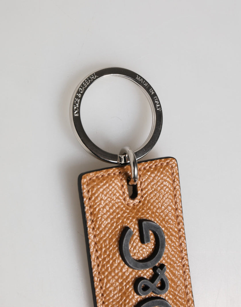 Dolce & Gabbana Brauner Leder-Schlüsselanhänger mit Logo-Metallring für Herren