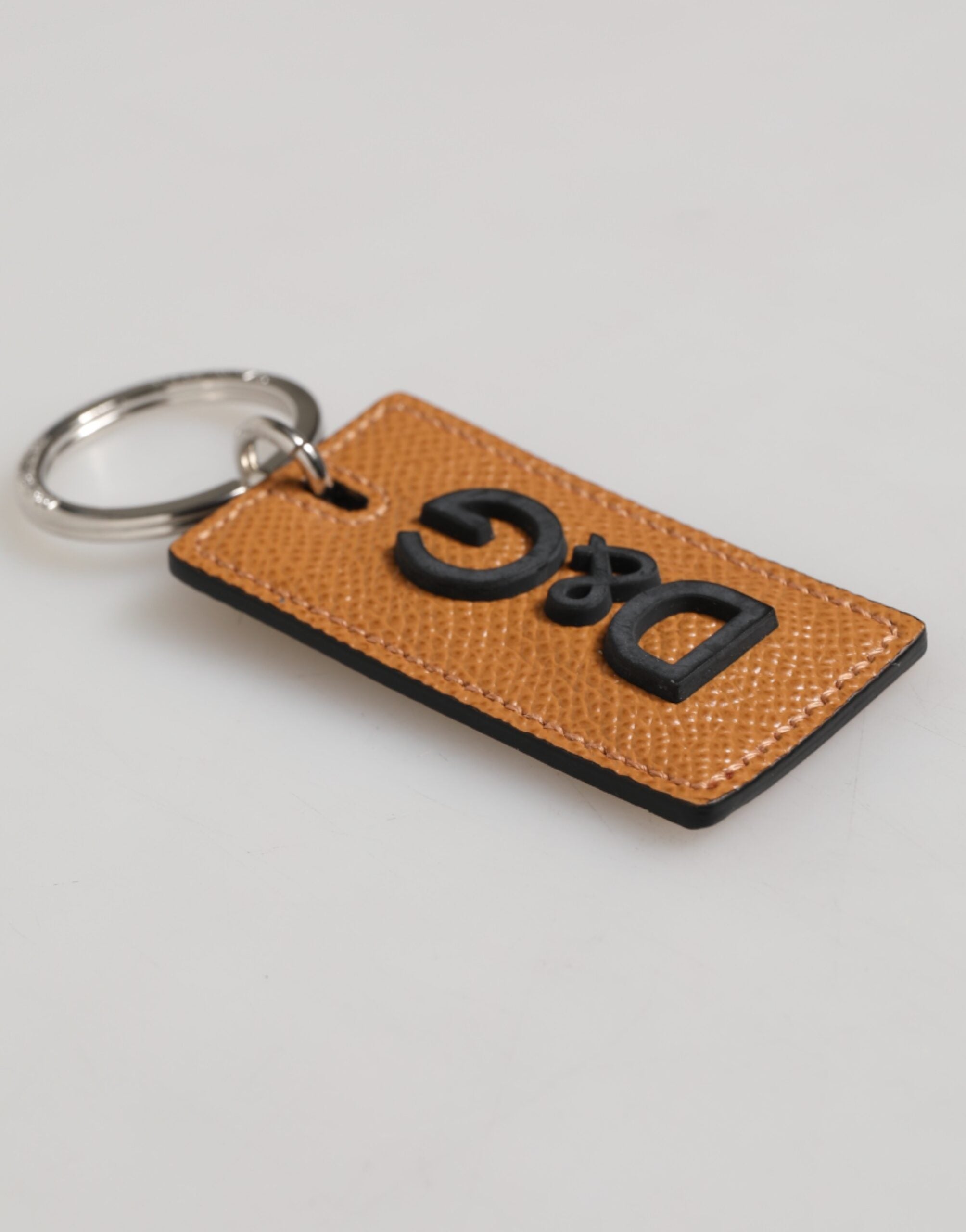 Dolce & Gabbana Brauner Leder-Schlüsselanhänger mit Logo-Metallring für Herren