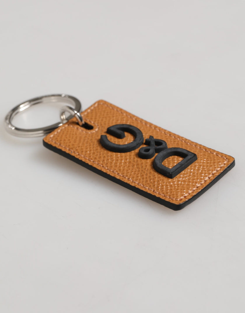 Dolce & Gabbana Brauner Leder-Schlüsselanhänger mit Logo-Metallring für Herren