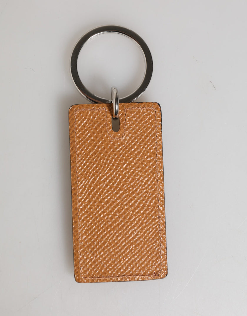 Dolce & Gabbana Brauner Leder-Schlüsselanhänger mit Logo-Metallring für Herren