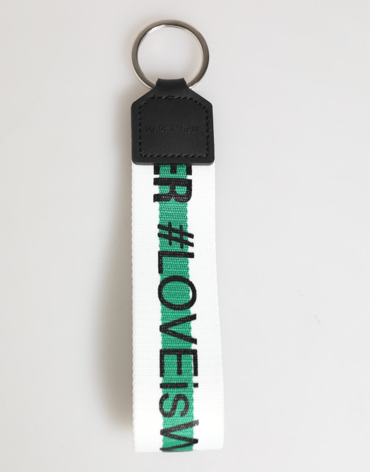 Dolce & Gabbana Green Logo Polyester Silver Brass Holder Keychain Key Ring