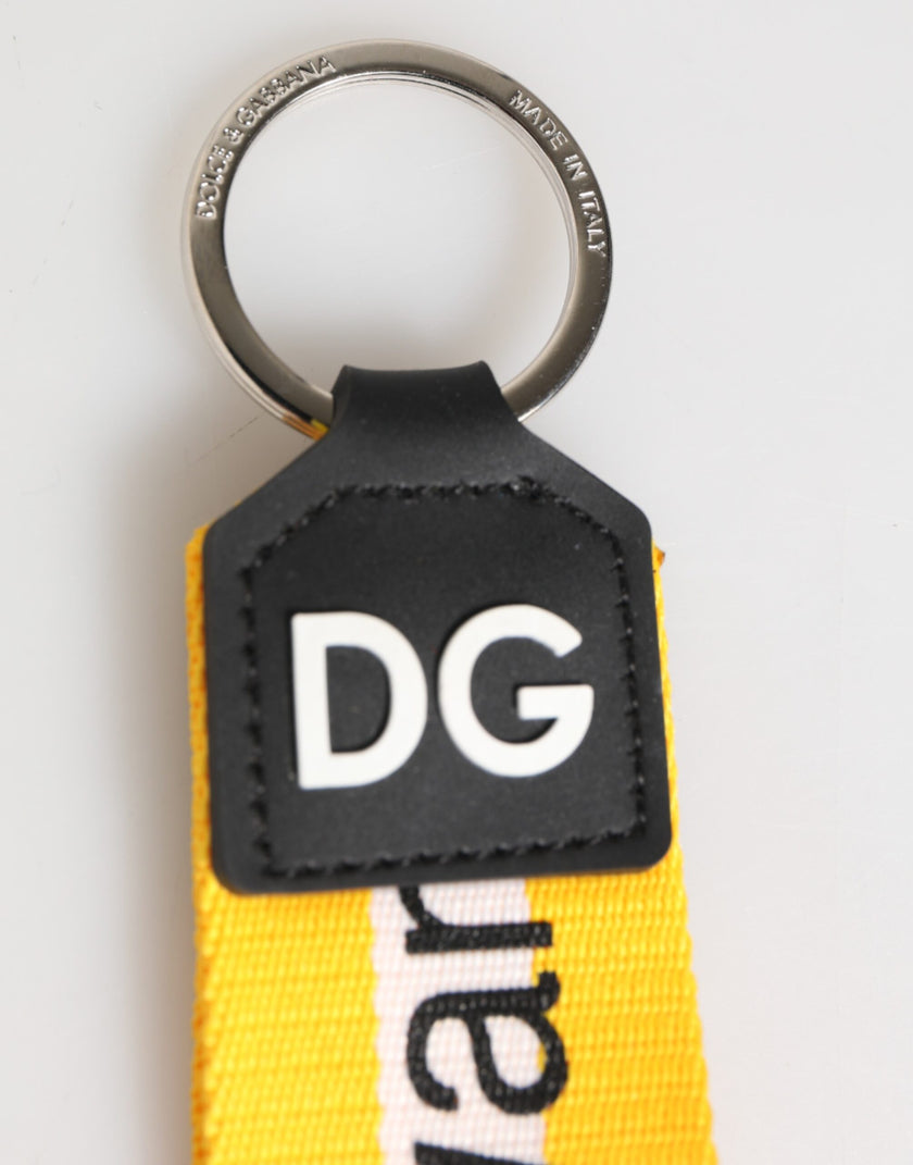 Dolce & Gabbana Gelbes Logo Polyester Silber Messing Halter Schlüsselanhänger
