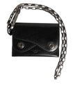 Dolce & Gabbana Schwarzes Cavallo Leder Portemonnaie Kette Druckknopf Zweifach gefalteter Kartenhalter