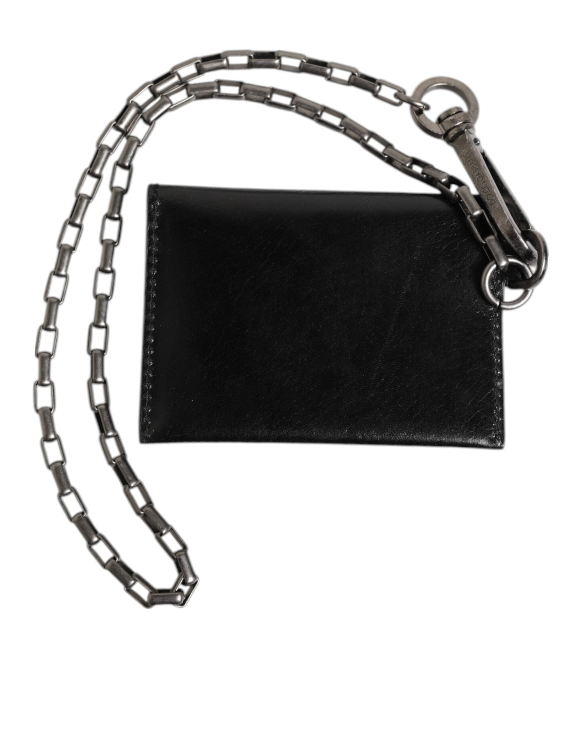 Dolce & Gabbana Schwarzes Cavallo Leder Portemonnaie Kette Druckknopf Zweifach gefalteter Kartenhalter