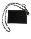 Dolce & Gabbana Schwarzes Cavallo Leder Portemonnaie Kette Druckknopf Zweifach gefalteter Kartenhalter