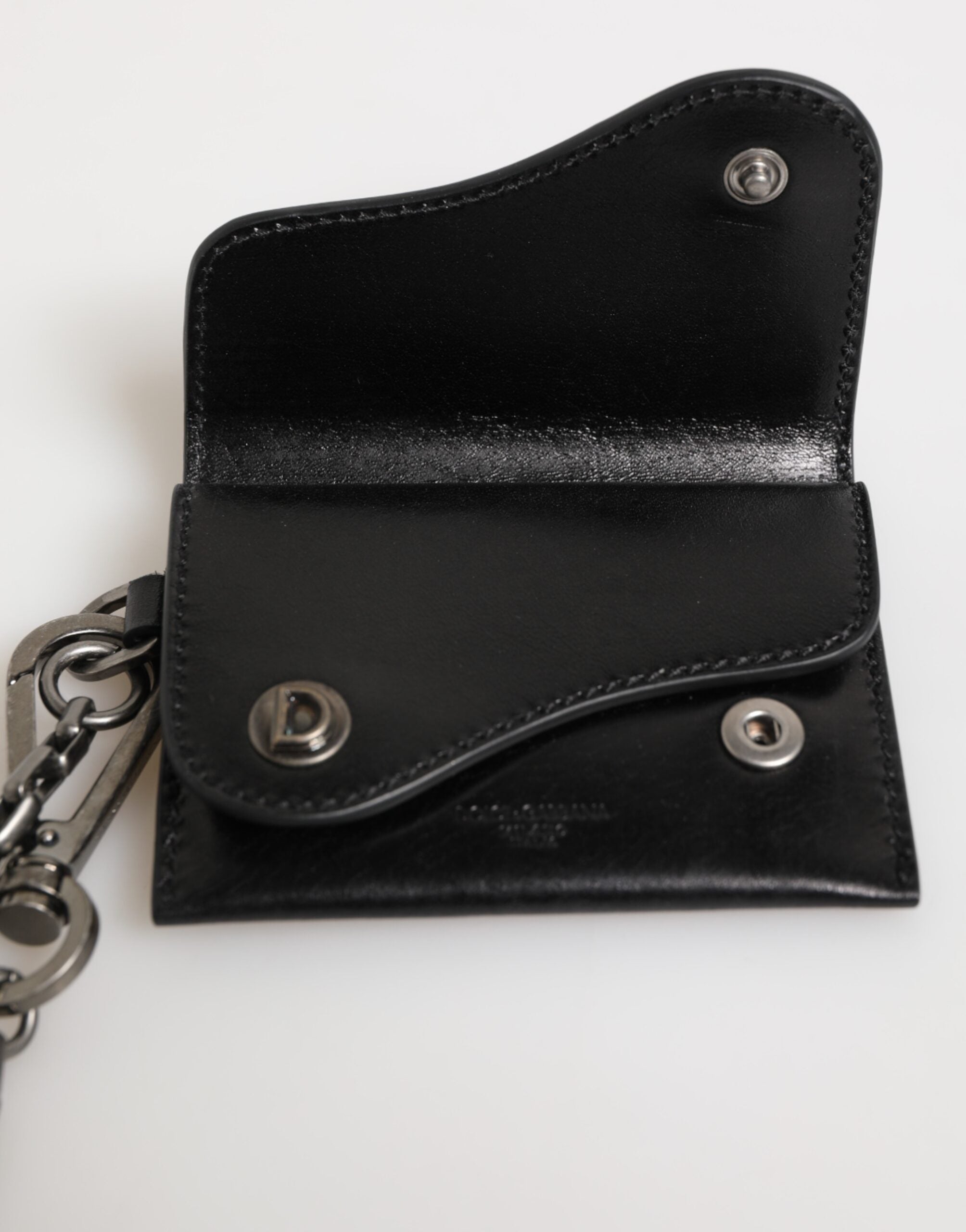 Dolce & Gabbana Schwarzes Cavallo Leder Portemonnaie Kette Druckknopf Zweifach gefalteter Kartenhalter
