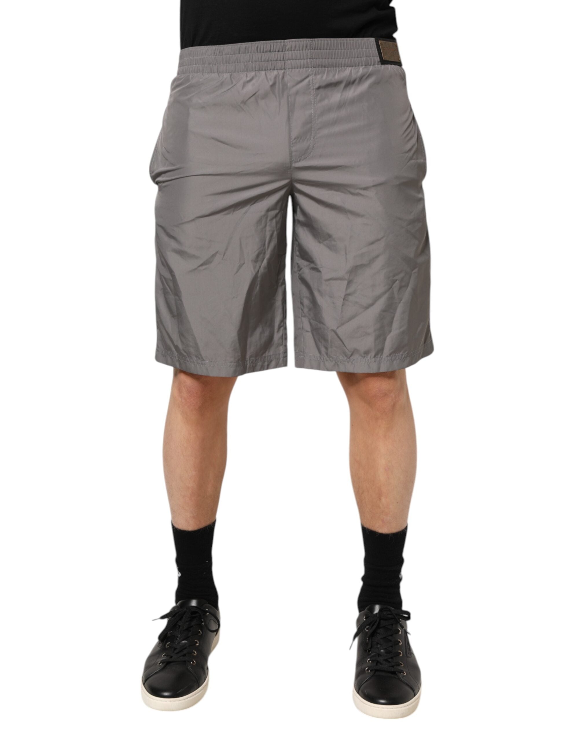 Dolce & Gabbana Hellgraue Badeshorts aus Nylon mit elastischem Bund Bademode