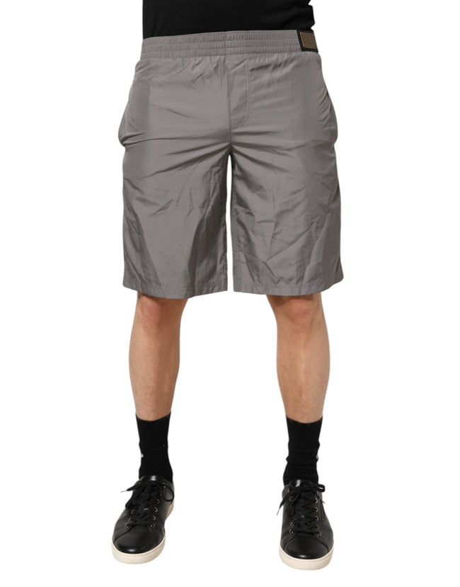 Dolce & Gabbana Hellgraue Badeshorts aus Nylon mit elastischem Bund Bademode