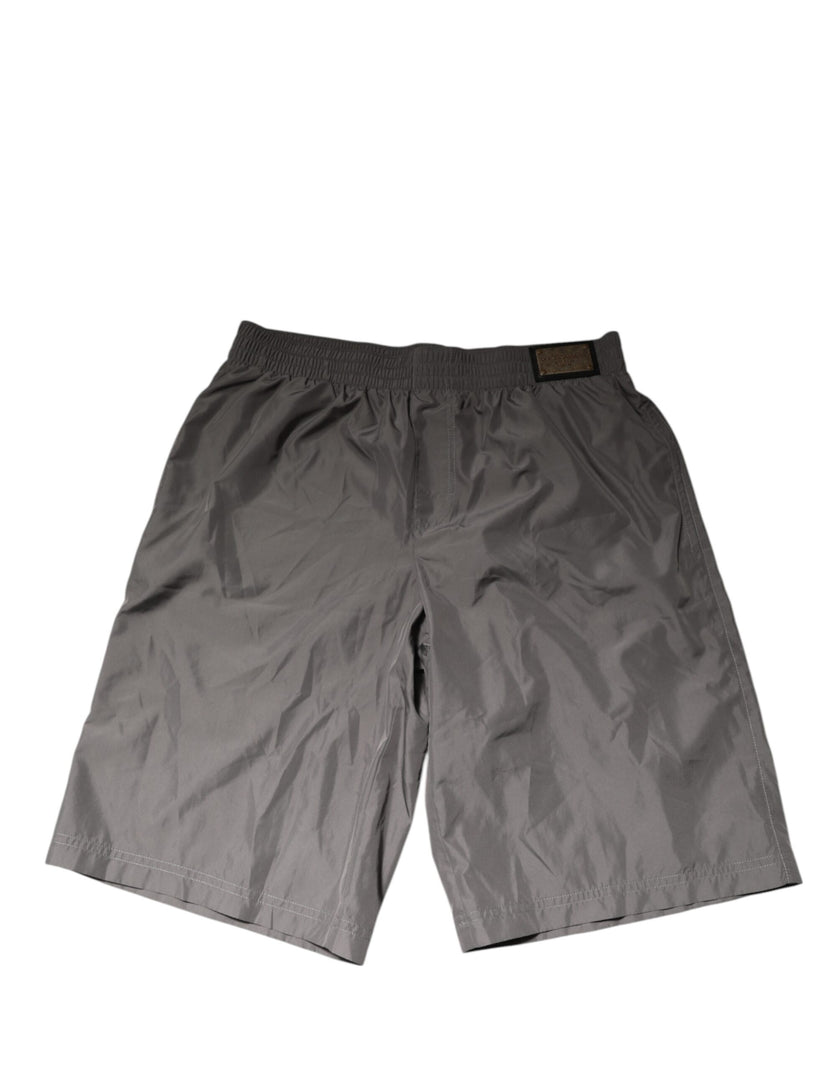 Dolce & Gabbana Hellgraue Badeshorts aus Nylon mit elastischem Bund Bademode