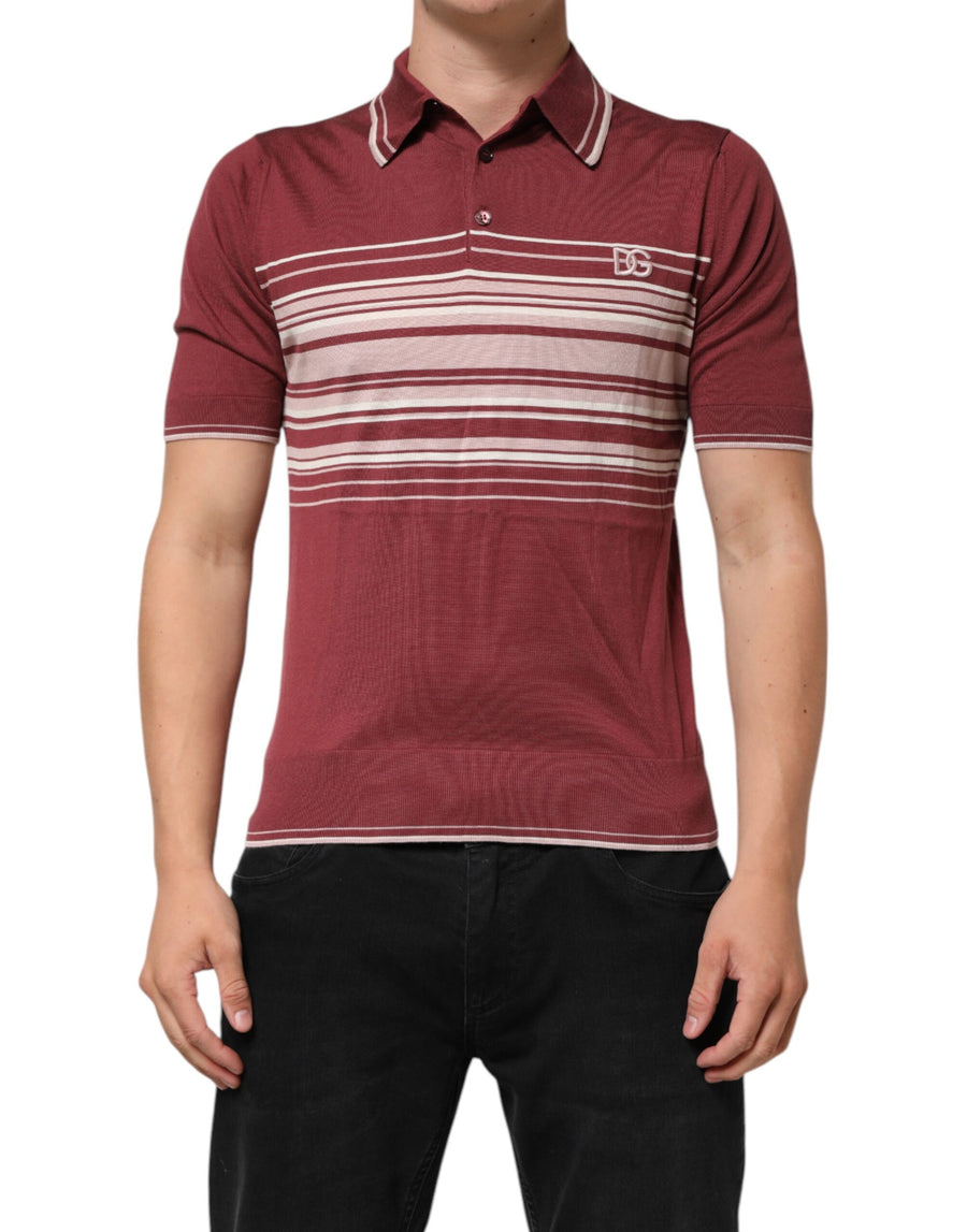 Dolce & Gabbana Burgundy Striped Cotton DG Logo Polo T-Shirt