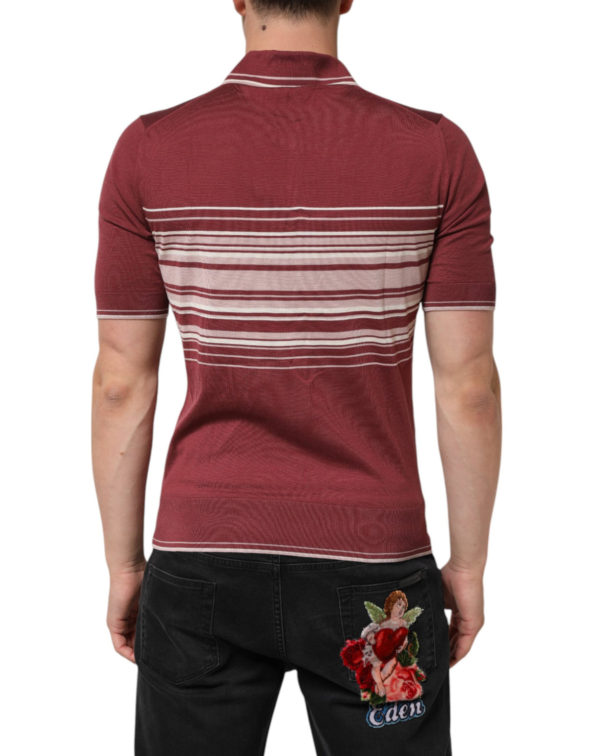 Dolce & Gabbana Burgundy Striped Cotton DG Logo Polo T-Shirt