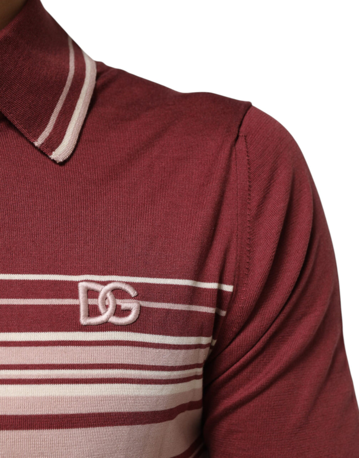 Dolce & Gabbana Burgundy Striped Cotton DG Logo Polo T-Shirt