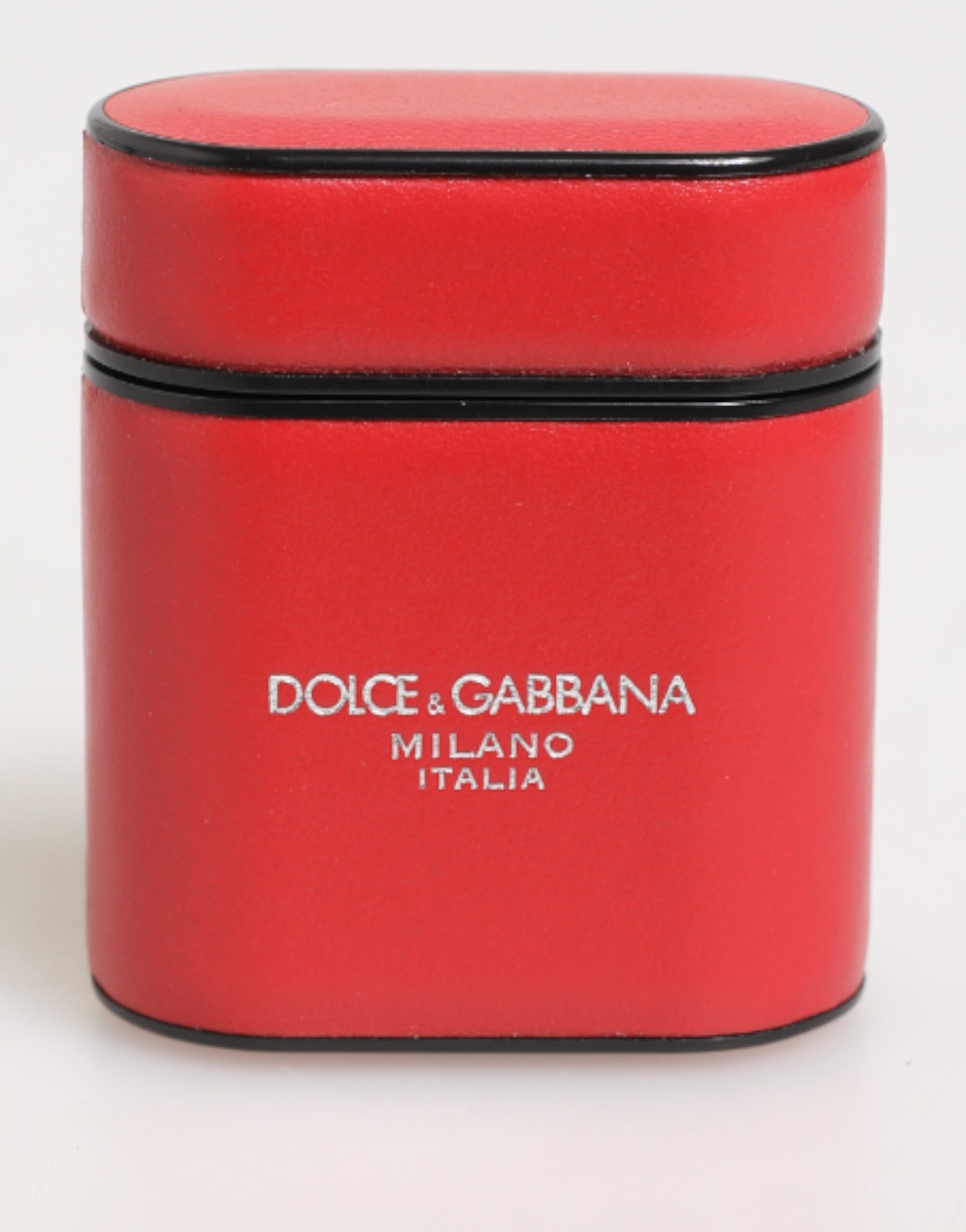 Dolce & Gabbana Rot Weiß Kalbsleder Logo Flip Halter Airpods Fall