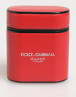 Dolce & Gabbana Rot Weiß Kalbsleder Logo Flip Halter Airpods Fall