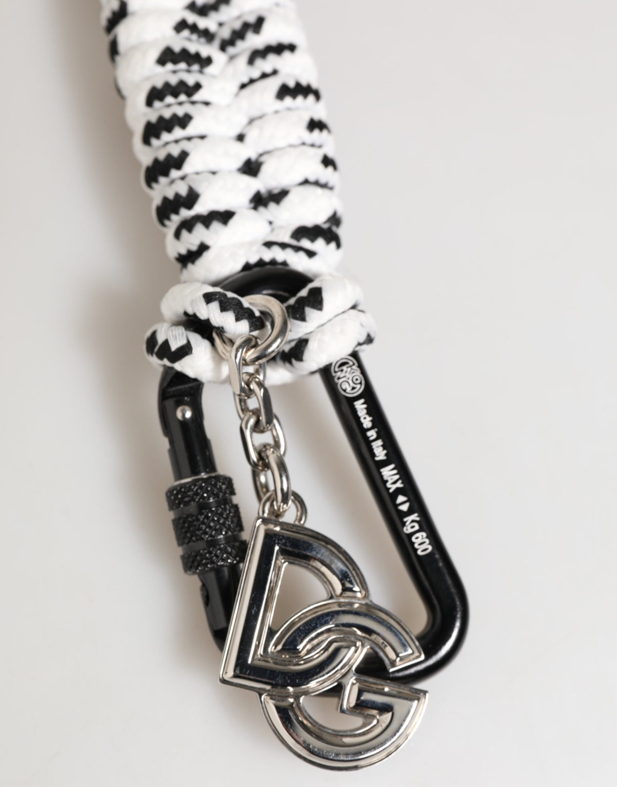Dolce & Gabbana Black White Polyester Strap String DG Logo Keychain Key Ring
