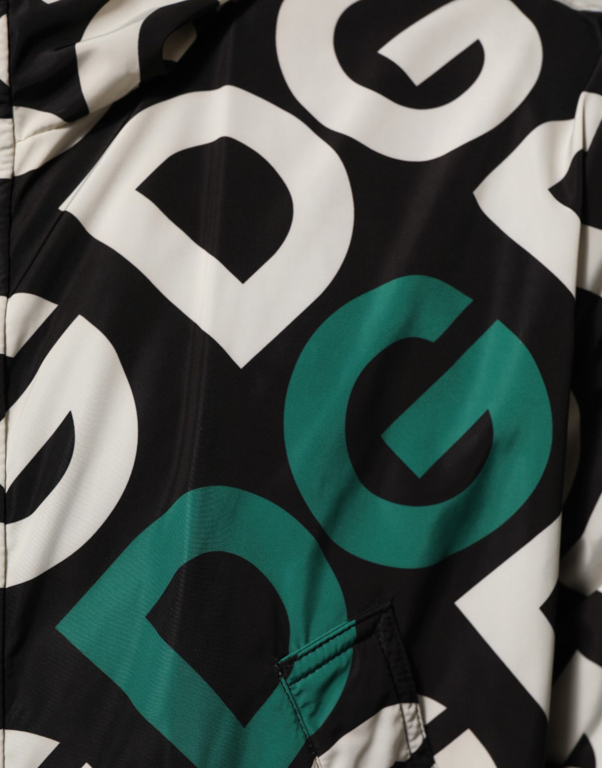 Dolce & Gabbana Black White Logo Print Hooded Coat Men's Jacket
