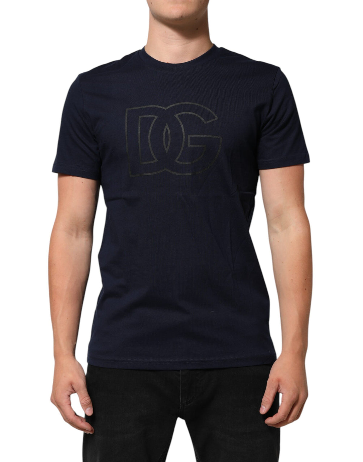 Dolce & Gabbana Men's Dark Blue Cotton T-Shirt with DG Logo Print
