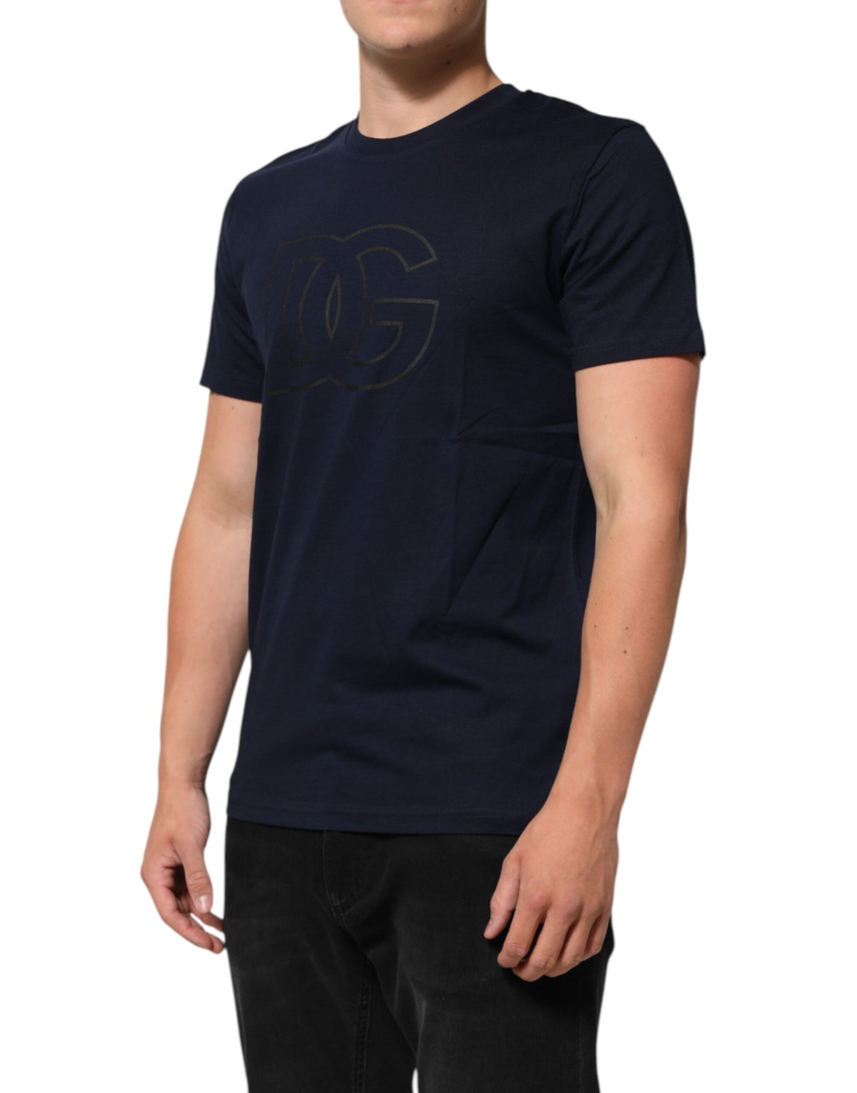 Dolce & Gabbana Men's Dark Blue Cotton T-Shirt with DG Logo Print